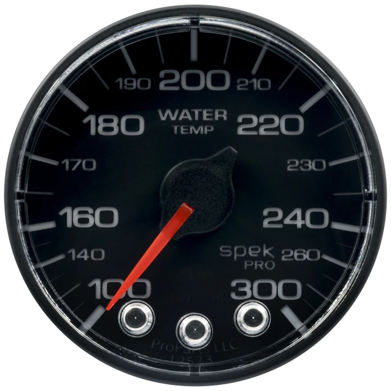 Autometer Spek-Pro Gauge Water Temp 2 1/16in 300f Stepper Motor W/Peak & Warn Blk/Blk