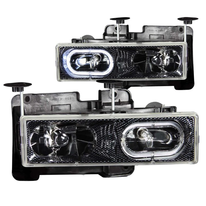 ANZO 1988-1998 Chevrolet C1500 Kristall-Scheinwerfer Carbon mit Halo