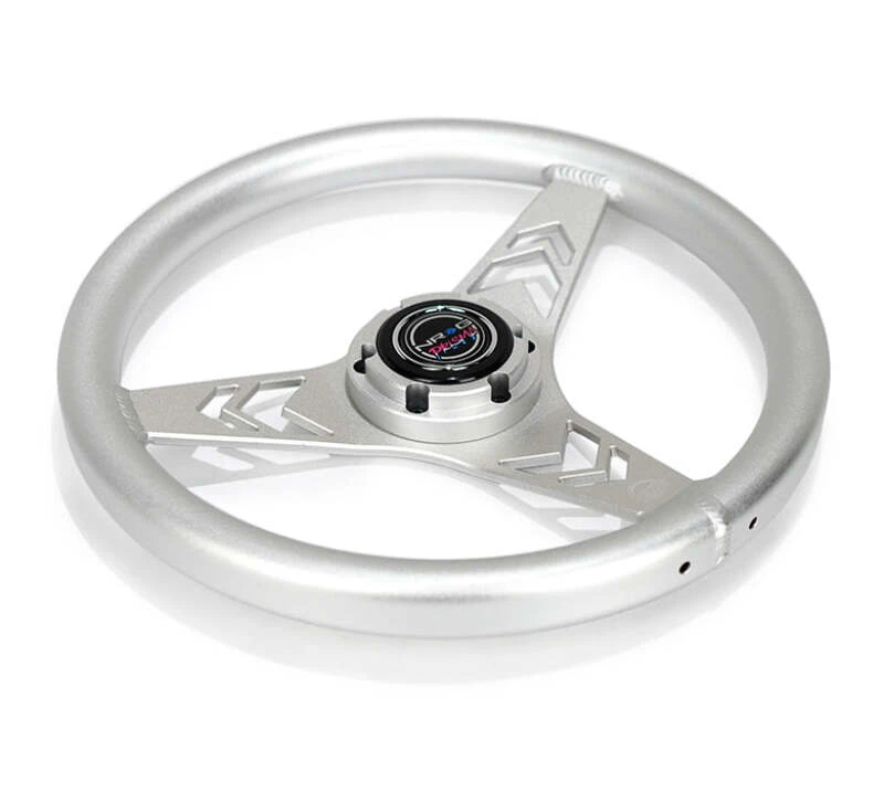 NRG Aluminum Steering Wheel 330mm - Arow Cutout - Ergonomic Grip - Anadized Silver