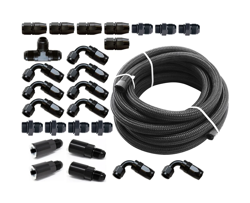 Torque Solution Braided Fuel Line Kit für -6 Aeromotive FPR & Flex Fuel Kit