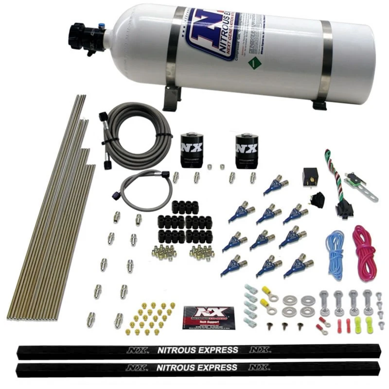 Nitrous Express 10-Zyl.-Piranha-Düse-Direktport-Nitrous-Kit (250-500PS) mit 15lb-Flasche