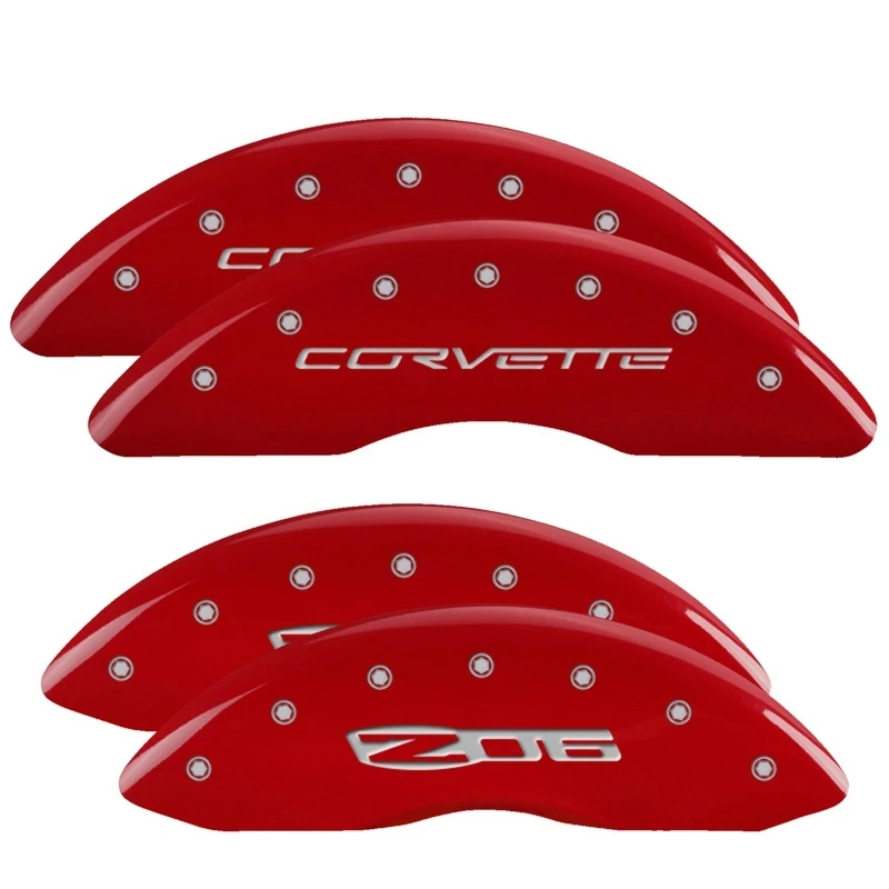 MGP 4 Bremse Caliper Abdeckungen Graviert Vorne C6/Corvette Graviert Hinten C6/Z06 Rot Finish Silber