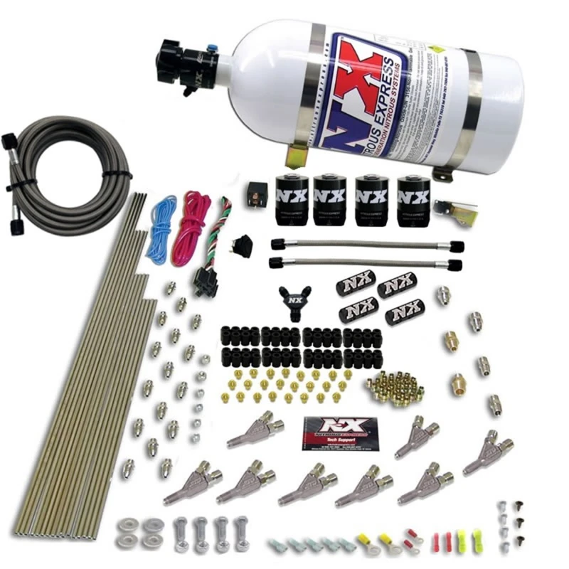 Nitrous Express STD Düsen Nitrous Kit (200-500PS) Gas mit Verteilerblock und 4 Solenoiden mit 10lb Flasche