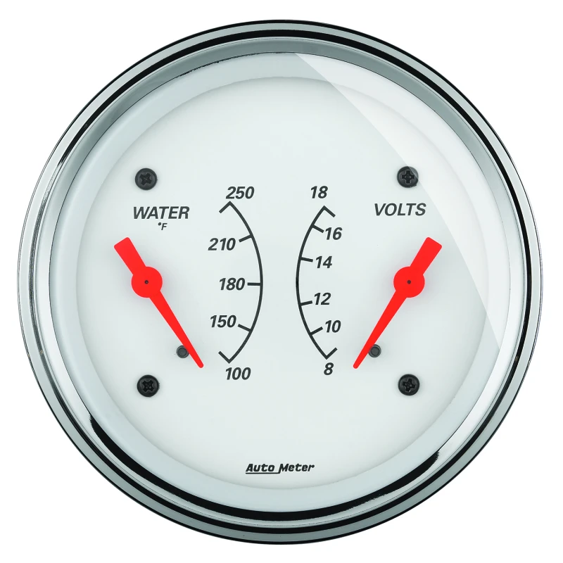 AutoMeter Gauge Dual Wtmp & Volt 3-3/8in. 250 Deg. F & 18V Elec Arctic White