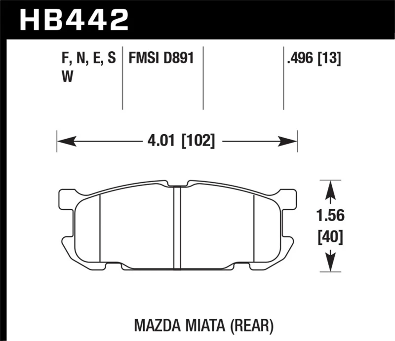 Hawk 01-02 Miata mit Sportfahrwerk HP+ Street Hintere Bremsebeläge (D891)