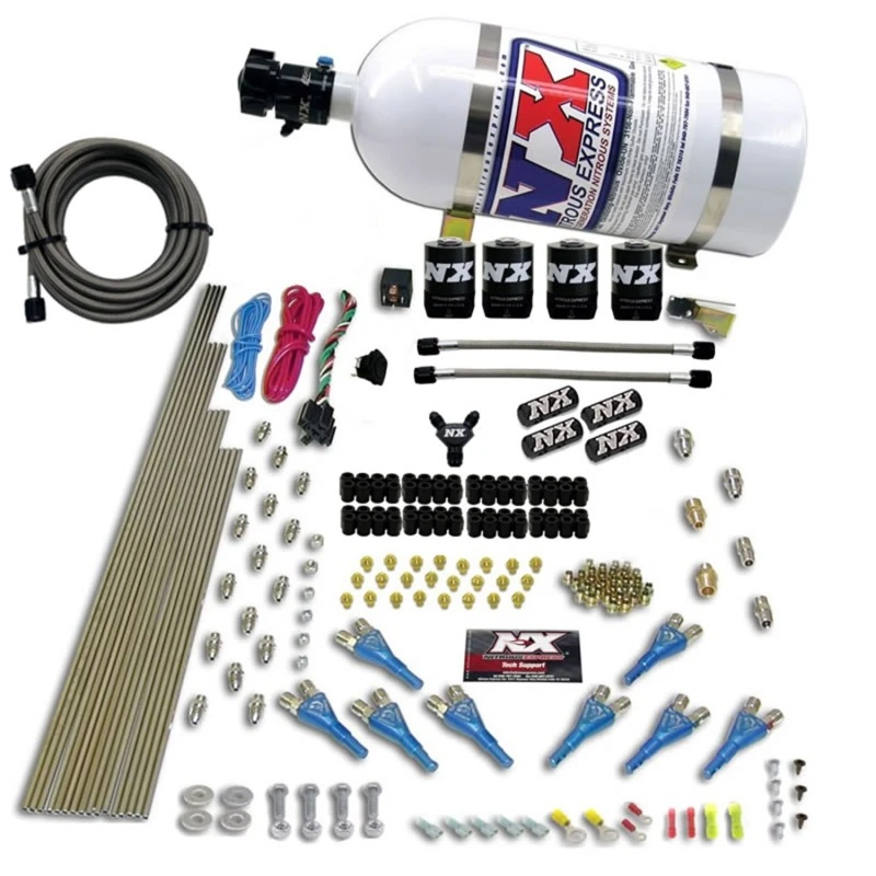 Nitrous Express 8-Zyl.-Shark-Direkt-Port-4-Solenoid-Nitrous-Kit (200-600 PS) mit 10lb-Flasche
