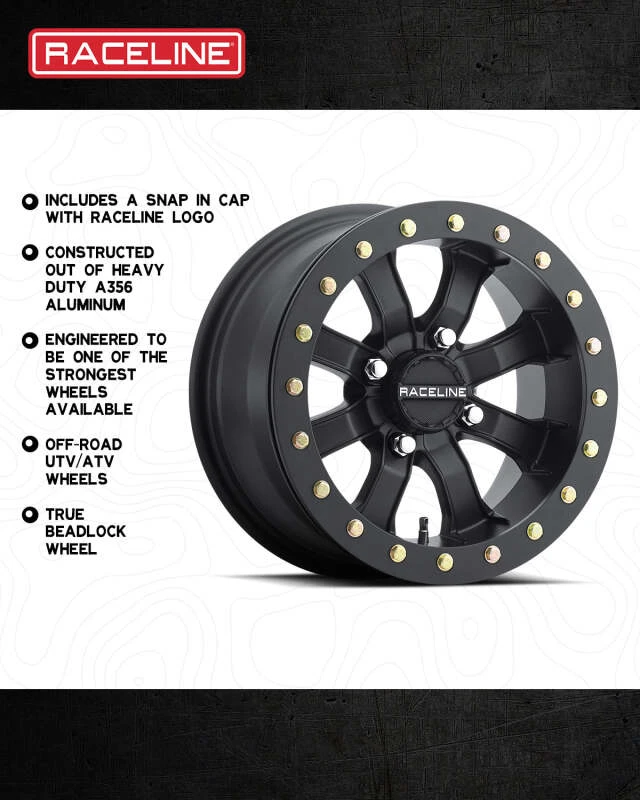 Raceline A71B Mamba 15x7in / 4x156 BP / 0mm Offset / 132.5mm Bore - Satin Black Beadlock Wheel