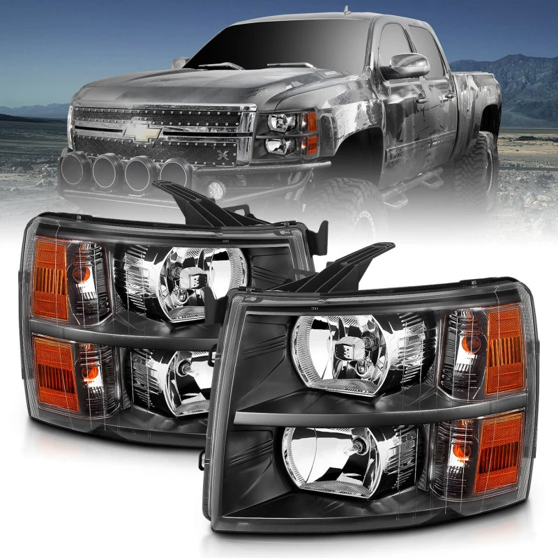 ANZO 2007-2013 Chevrolet Silverado Kristall-Scheinwerfer Schwarz