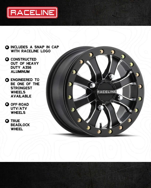 Raceline A71MB Mamba 14x6in/4x137 BP/40mm Offset/110.18mm Bore - Black & Machined Beadlock Wheel