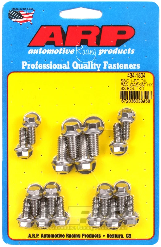 ARP SB Chevy 1-pc SS Hex Oil Pan Gasket Bolt Kit for Small Block Chevrolet Engines