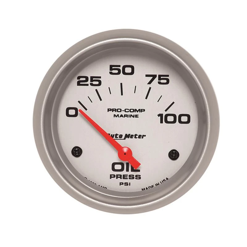 Autometer Marine Silber Ultra-Lite 2-5/8in 100PSI Elektrischer Öldruckmesser