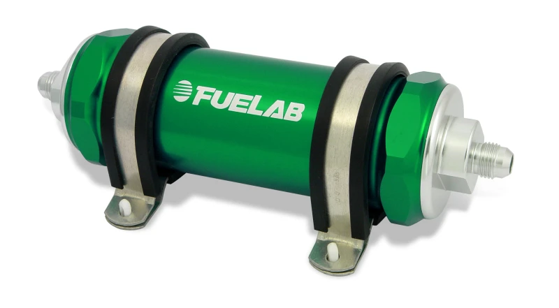 Fuelab 828 In-Line Fuel Filter Long -6AN In/Out 40 Micron Stainless - Grün