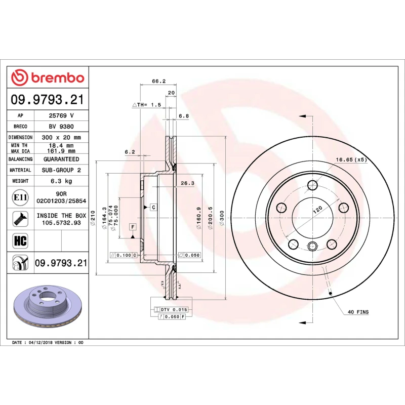 Brembo 12-16 Town & Country/12-20 Dodge Grand Caravan/12-14 Volkswagen Routan Rear UV Coated Rotor