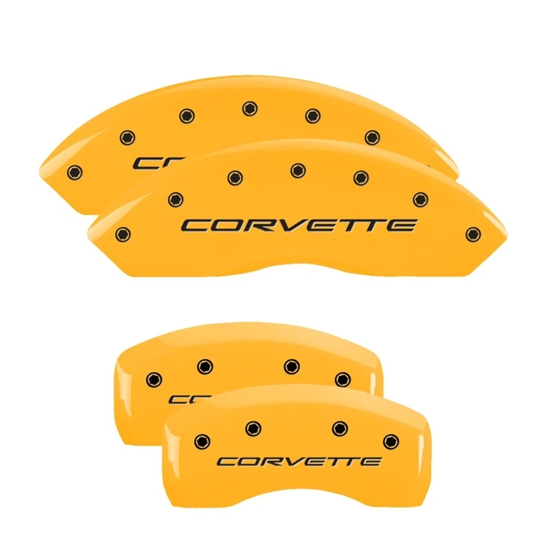 MGP 4 Bremse Caliper Abdeckungen Graviert Vorne & Hinten C5/Corvette Gelb Finish Schwarz Zeichen