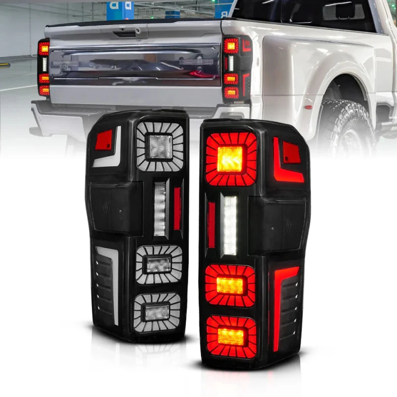 ANZO 23-26 Ford Super Duty LED Tail Light Seq Signal- Black Full- Pair