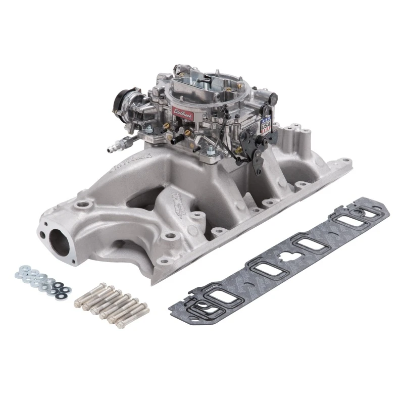 Edelbrock Ansaugkrümmer- und Vergaser-Kit Performer RPM Air-Gap Small Block Ford 351W Natürliche Oberfläche