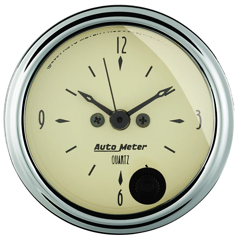 Autometer 2-1/16 Zoll 12-Stunden Analog-Uhr in antikem Beige