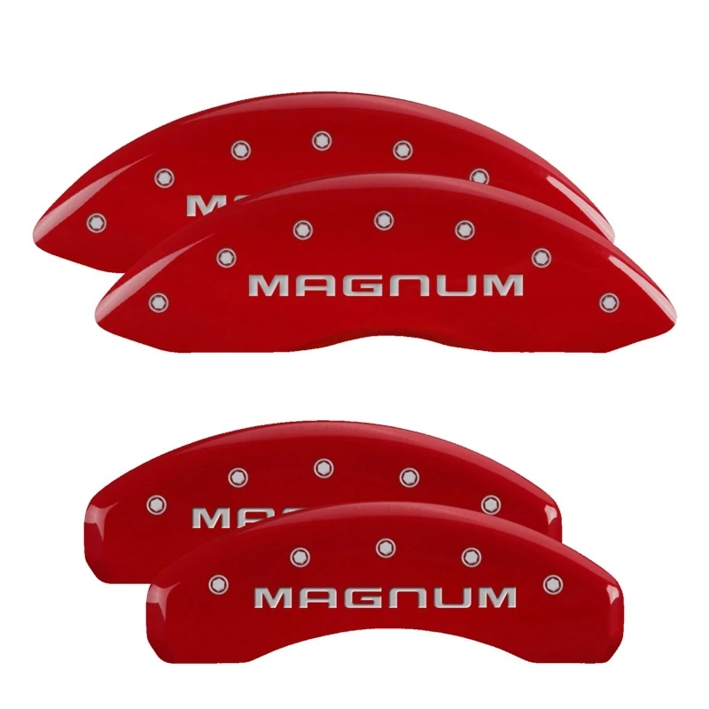 MGP 4 Bremse Caliper Abdeckungen Graviert Vorne & Hinten Magnum Rot Finish Silber ch