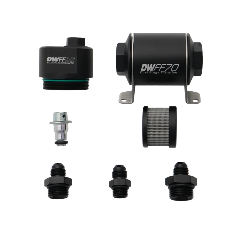 DeatschWerks DWFFR-X 70mm Billet Fuel Filter Regulator - 10 Micron with 6AN Fittings