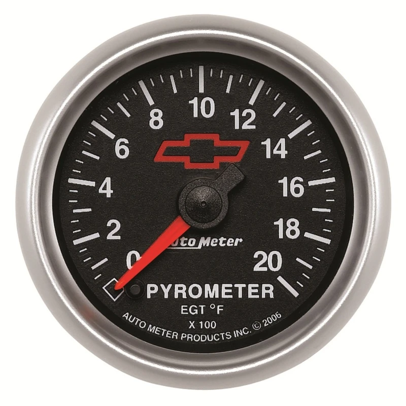 AutoMeter Pyrometer (Egt) 2-1/16 Zoll, 2000 Grad F Schrittmotor Chevy Red Bowtie Schwarz