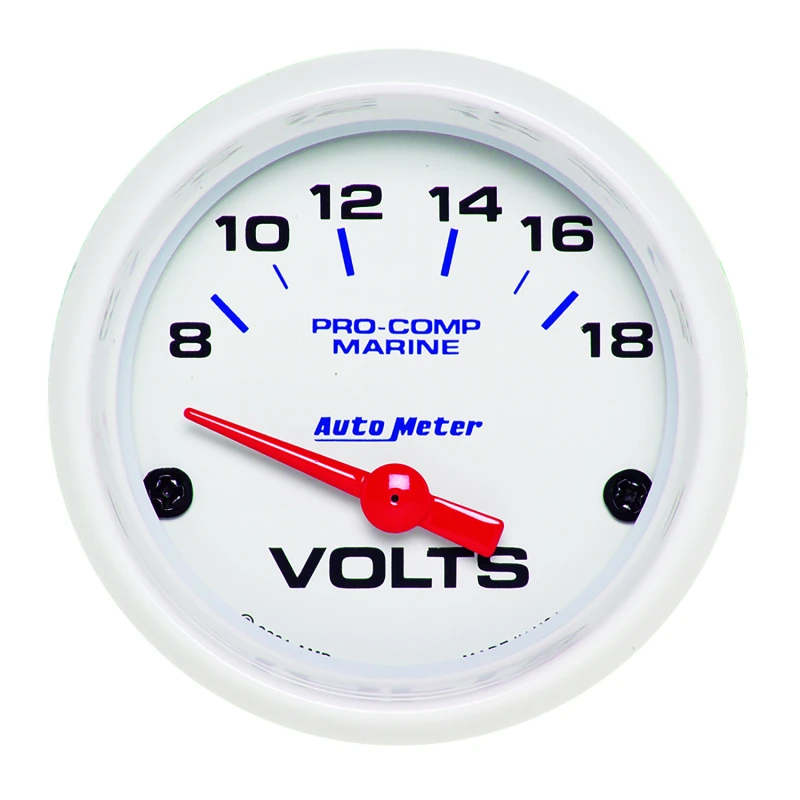 Autometer Marine White 2-1/16in 18V Electric Voltmeter Gauge