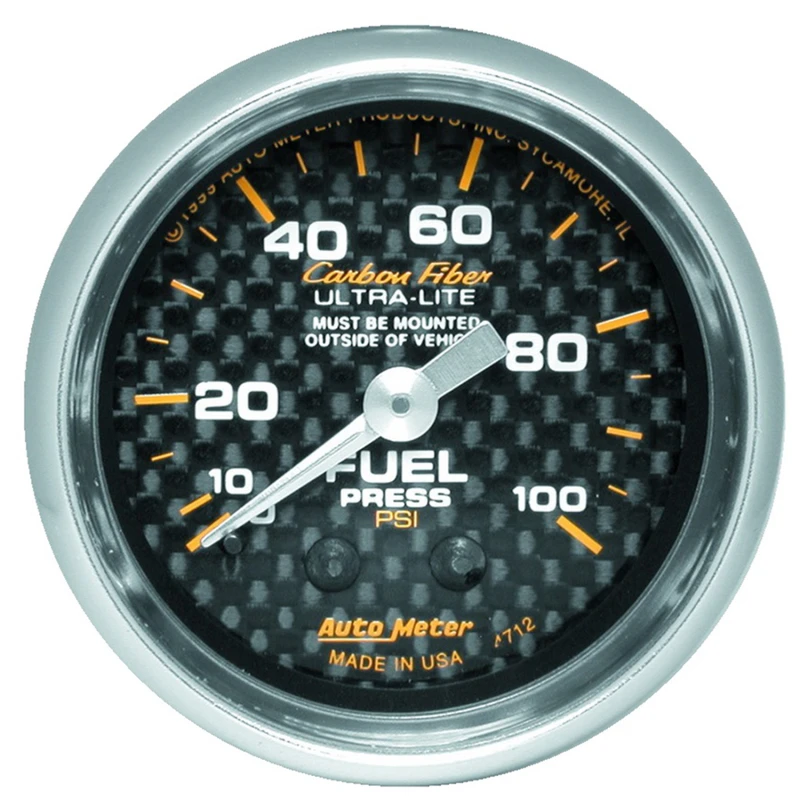 Autometer Carbon Fiber 52mm 100 PSI Mechanischer Kraftstoffdruckmesser