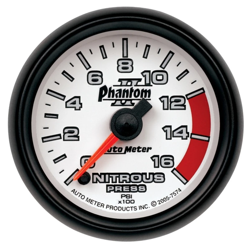 Autometer Phantom II 2-1/16 Zoll 0-1600 PSI elektrischer Nitrous-Druckmesser