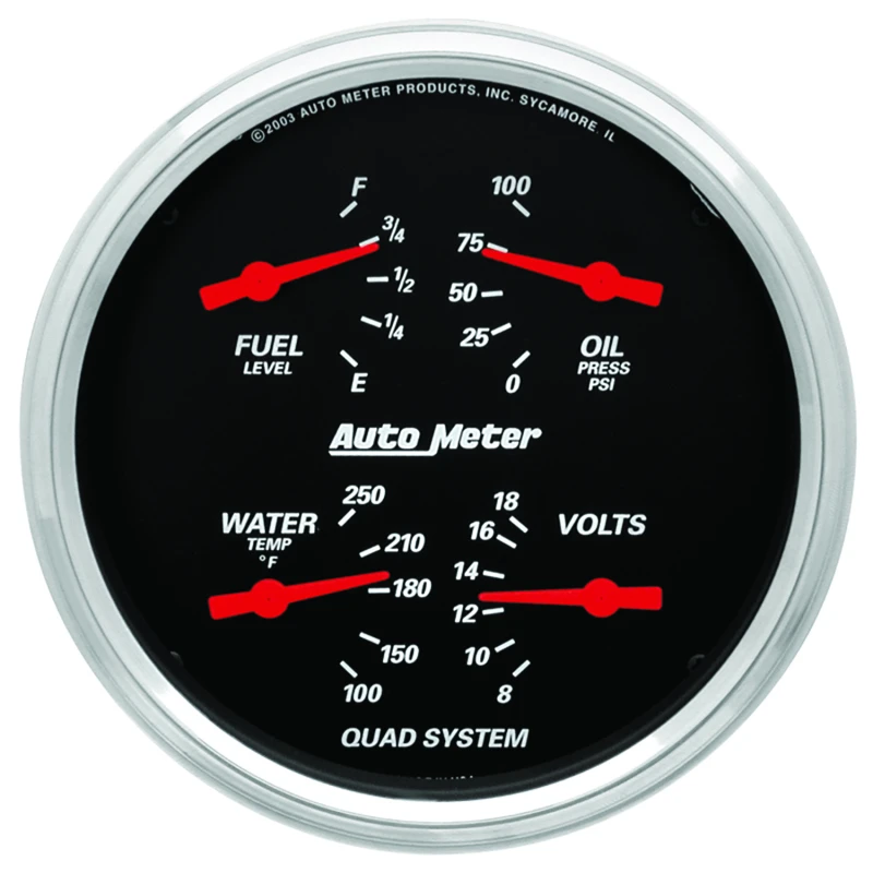 AutoMeter Gauge Quad 5in. 0 Ohm(e) to 90 Ohm(f)Elec Designer Black