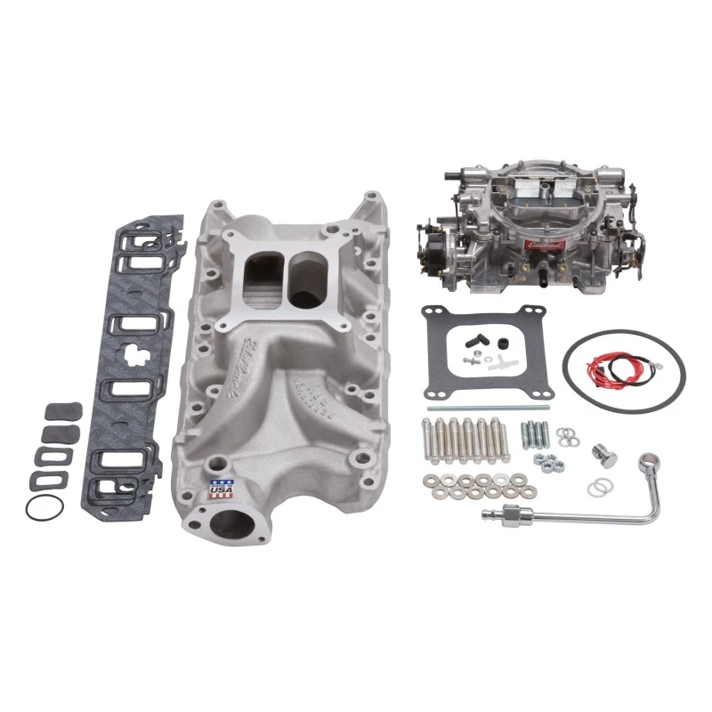 Edelbrock-Ansaugkrümer- und Vergaser-Kit Performer RPM Small Block Ford 289-302 Natürliche Oberfläche