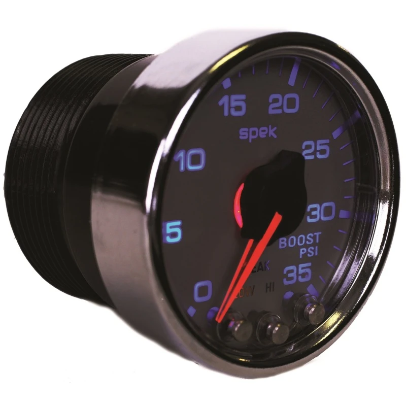 Autometer Spek-Pro-Boost-Anzeige 2 1/16 Zoll 35psi Schrittmotor mit Peak- und Warnfunktion Silber/Chrom