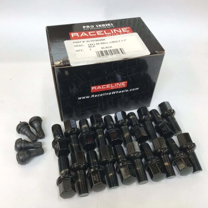 Raceline 14x1.50 1.1in Ball Seat Black Lug Bolts