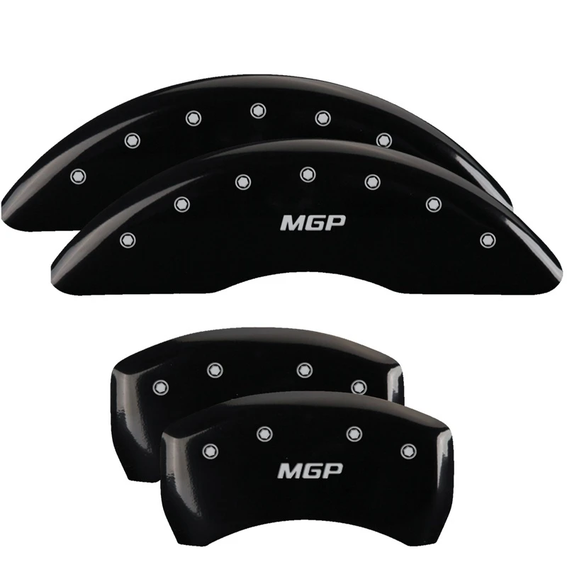 MGP 4 Bremseinsatz-Abdeckungen Graviert Vorne & Hinten MGP Schwarz Finish Silber