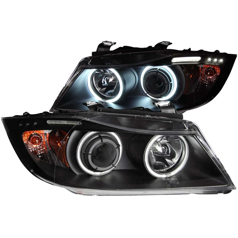 ANZO 2006-2008 BMW 3er E90-E91 Projektor-Scheinwerfer mit Halo und LED-Leiste Schwarz (CCFL)