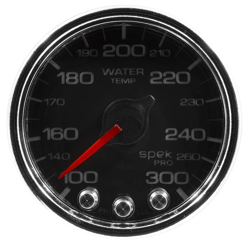 Autometer Spek-Pro-Wasser-Temperatur-Anzeige 2 1/16in 300f Schrittmotor mit Peak & Warn, Schwarz/Chrom