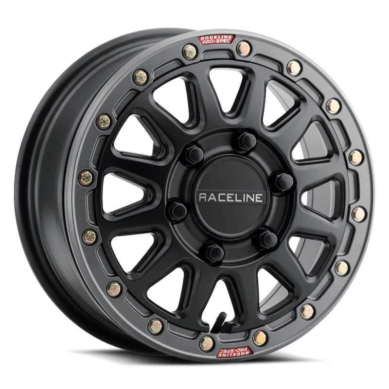 Raceline A14BG Alpha 15x6.5in/6x139.7 BP/74mm Offset/78.1mm Bore - Blk & Gunmetal Ring Beadlock Whl