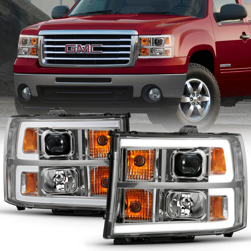 ANZO 2007-2013 Gmc Sierra 1500 Projektor-Scheinwerfer Plank Style Chrom mit klarer Linse Bernstein