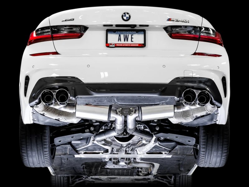 AWE Tuning 2019+ BMW M340i (G20) Resonierter Touring Edition Auspuff - Vierfach Chromsilber Endrohre