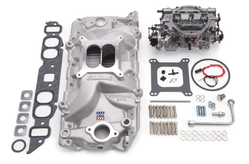 Edelbrock Ansaugkrümmer- und Vergaser-Kit Performer RPM Big Block Chevrolet Oval Port Naturfinish