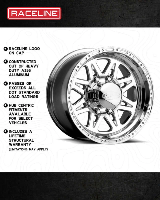 Raceline 888 Renegade 16x8in / 8x170 BP / 0mm Offset / 130.81mm Bore - Polished Wheel