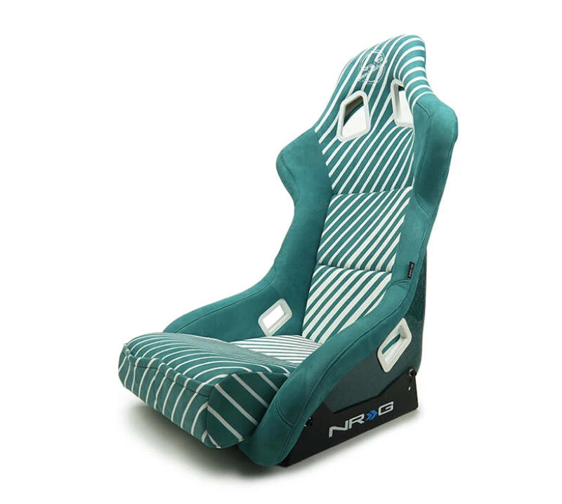 NRG FRP Bucket Seat - 20 Year Anniversary - Microfiber Green mit weißen Streifen & Pfeil-Design - Large
