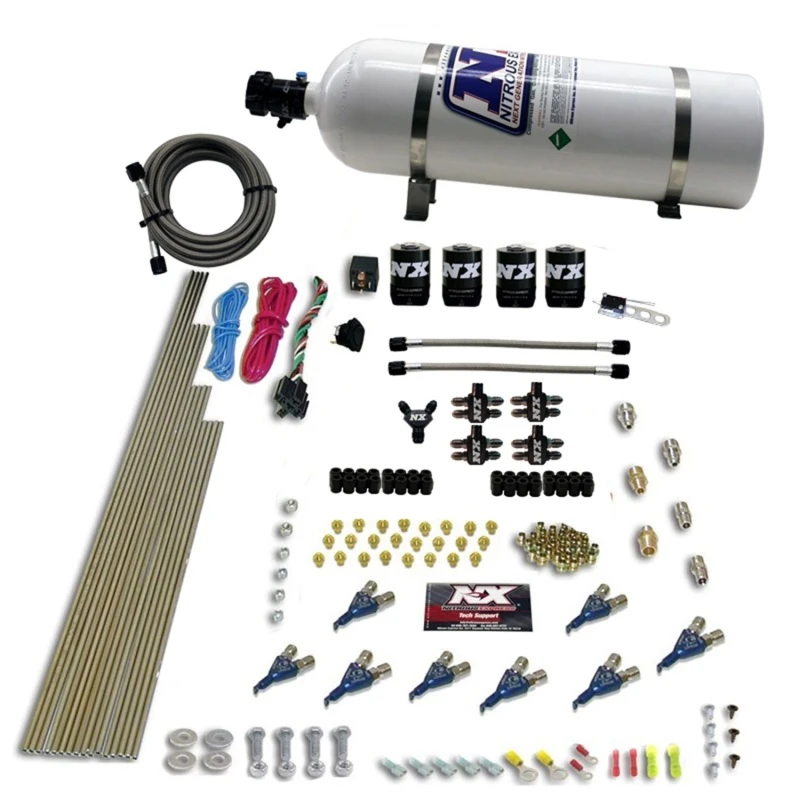 Nitrous Express 8 Zyl. Piranha Direct Port 4 Solenoiden Nitrous Kit (200-500PS EFI Jets) mit 15lb Flasche