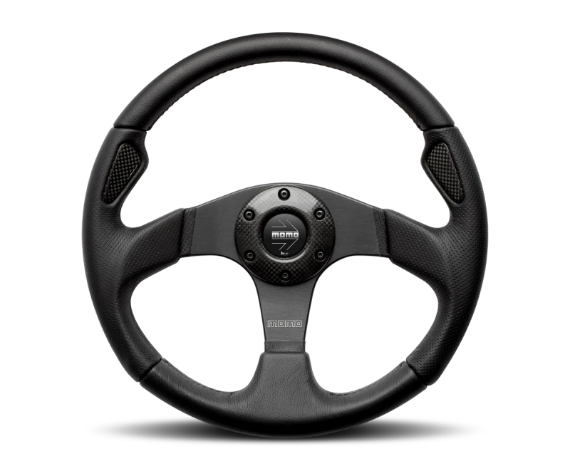 Momo Montecarlo Steering Wheel 320 mm - Black Leather/Red Stitch/Black Spokes