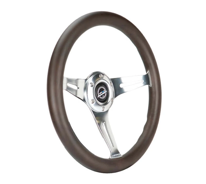 NRG Classic Wood Grain Wheel - 350mm 3 Chrome Silver Spokes Oak Color Wood