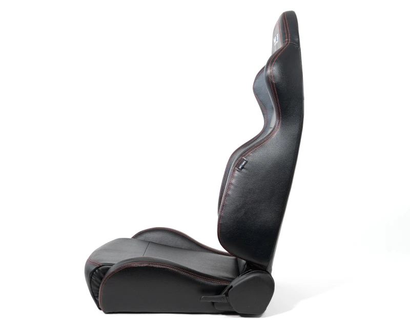 NRG Reclinable Racing Sitze (Paar) Schwarz Leder mit NRG Logo Roter Stich