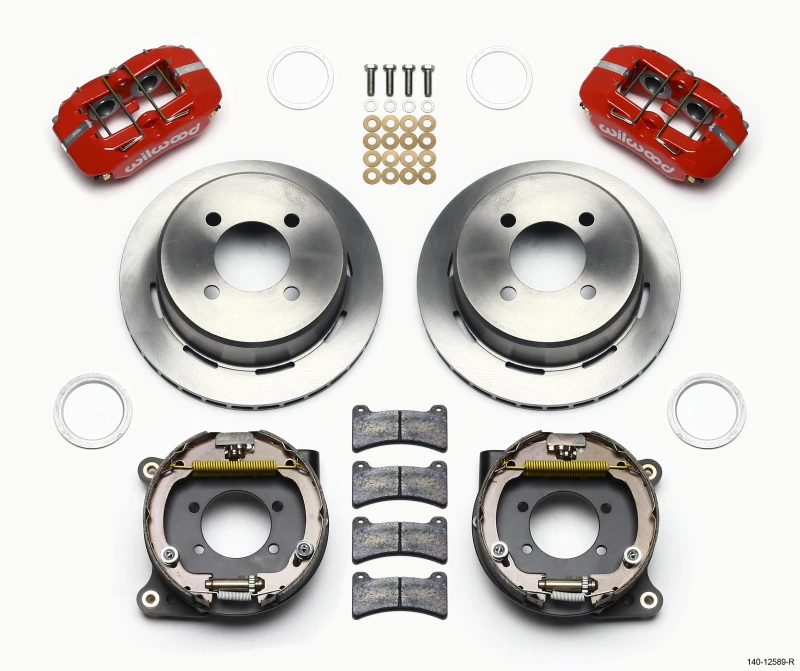 Wilwood Dynapro Low-Profile 11,00 Zoll P-Bremse Kit - Rot Ford 7,5 Zoll hinten 2,80 Versatz - 4-Loch