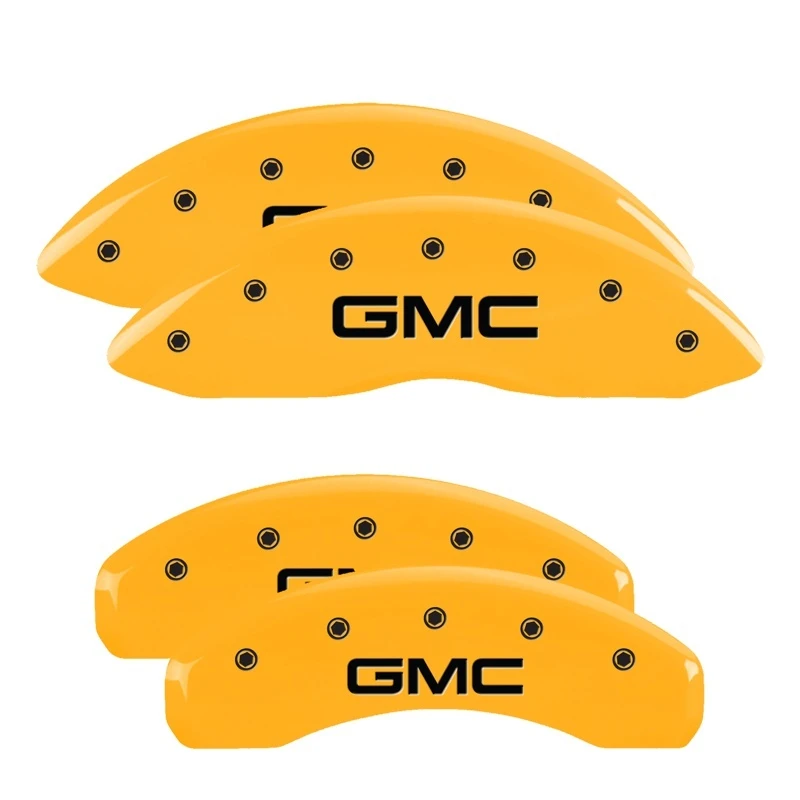 MGP 4 Bremssattel-Abdeckungen Graviert Vorne & Hinten GMC Gelb Finish Schwarz Char 2007 GMC Savana 2500