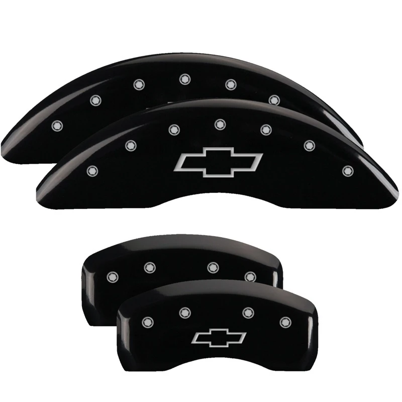 MGP 4 Bremse Caliper Abdeckungen Graviert Vorne & Hinten Bowtie Schwarz finish silber ch