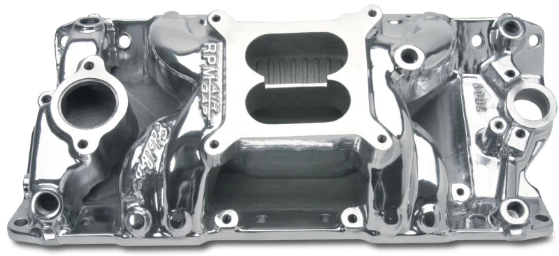 Edelbrock Poliert S/B Chevy RPM Air-Gap-Ansaugkrümmer