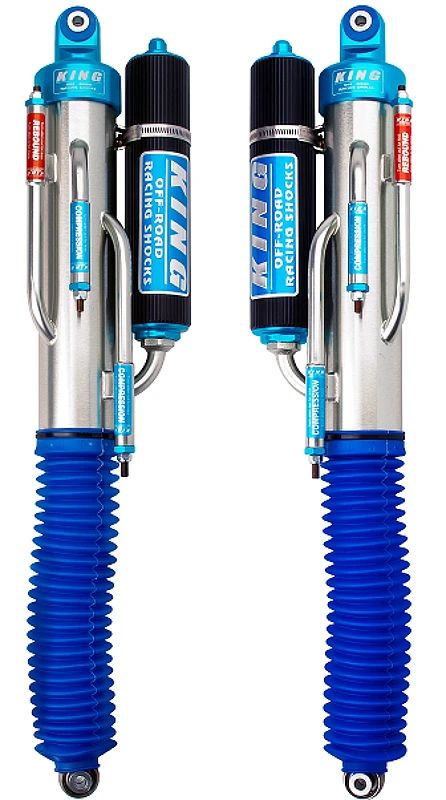 King Shocks Hinterer 3,0 Zoll Durchmesser 3-Rohr-Bypass-Piggyback-Stoßdämpfer mit Standard-Finnen-Reservoir