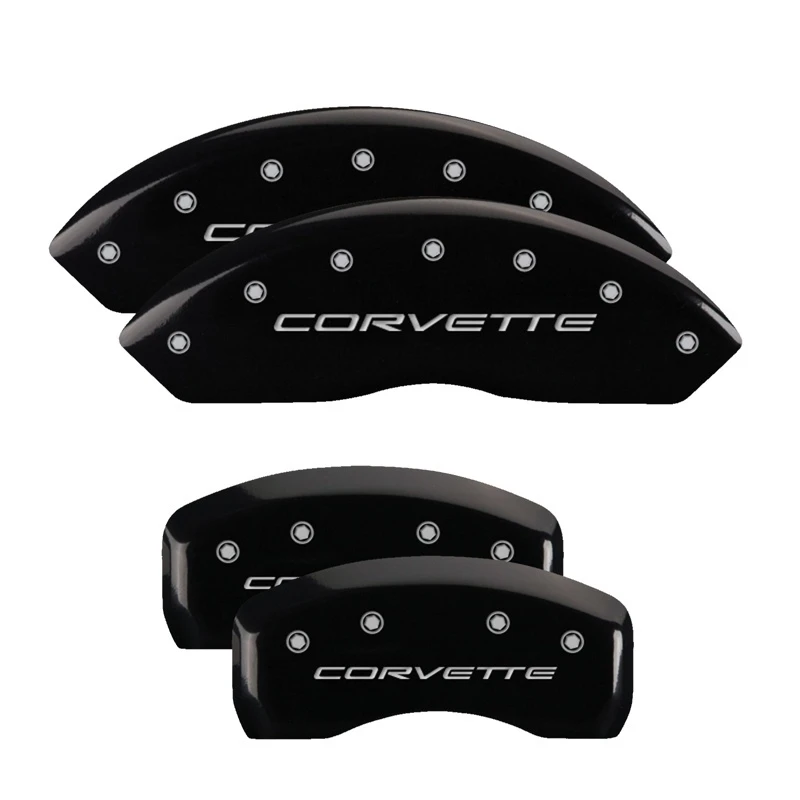 MGP 4 Bremssattel-Abdeckungen Graviert Vorne & Hinten C5/Corvette Schwarz finish Silber ch